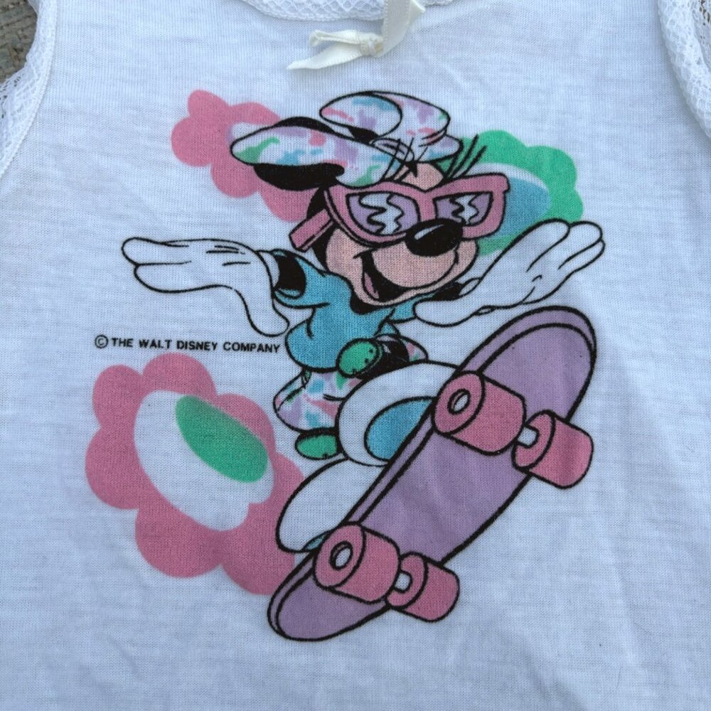 Vintage Disney Toddler Tank Top Minnie Mouse Skateboard Lace Trim Jog Togs USA - Picture 2 of 8